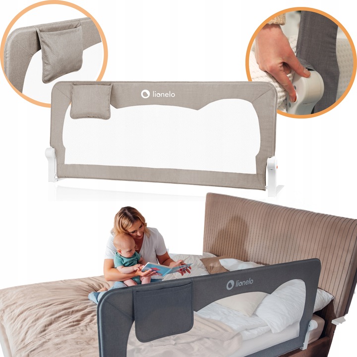 Barierka BRAMKA ZABEZPIECZAJĄCA do łóżka WYSOKA 150x66cm BEŻ Lionelo