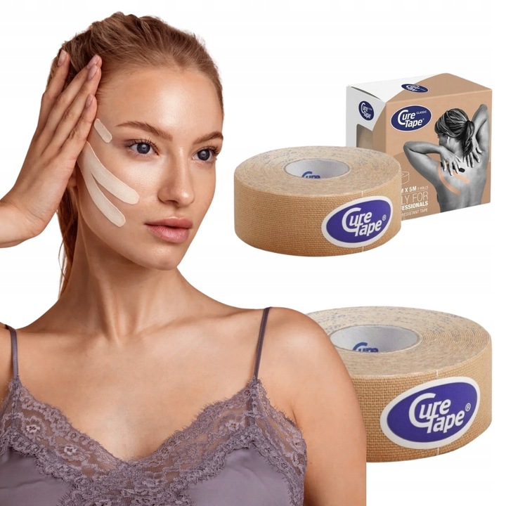 Taśma tejpy plastry do kinesiotapingu kinesio CureTape 5m tape twarzy