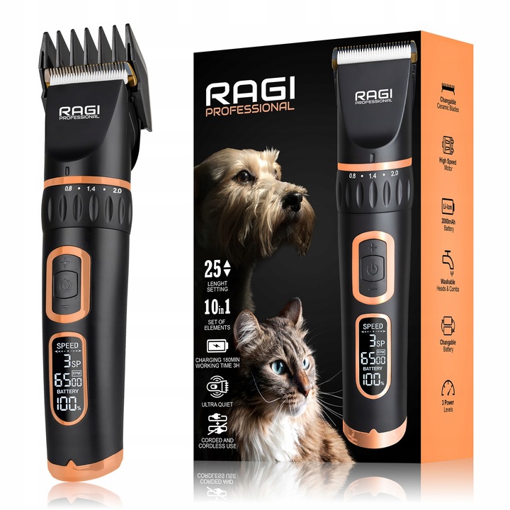 MASZYNKA DO STRZYŻENIA PSÓW PSA KOTA RAGI PROFESJONALNA CICHA BEZPRZEWODOWA