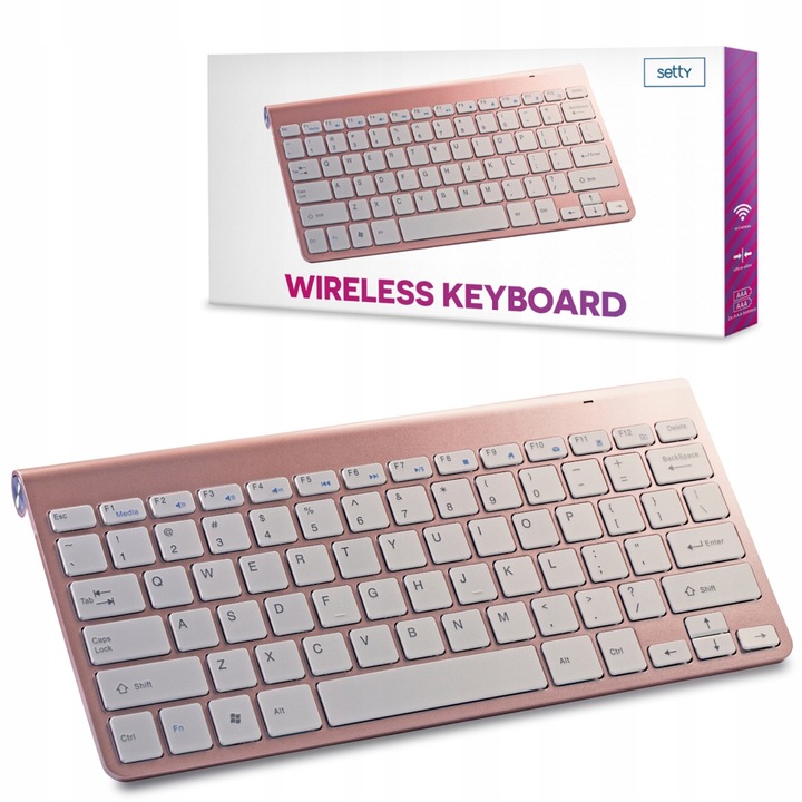 Klawiatura bezprzewodowa rose gold do komputera QWERTY różowa mała bez num