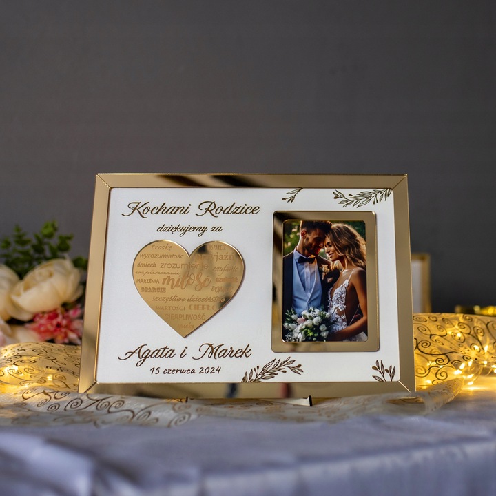 Podziękowania DLA RODZICÓW Mamy Taty Ślub Wesele w Ramce Złote Lustro 3D