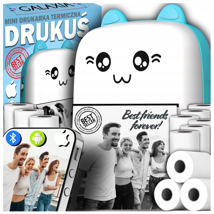 Mini Drukarka Termiczna DRUKUŚ ORYGINALNY Do Zdjęć Przenośna + 11 ROLEK