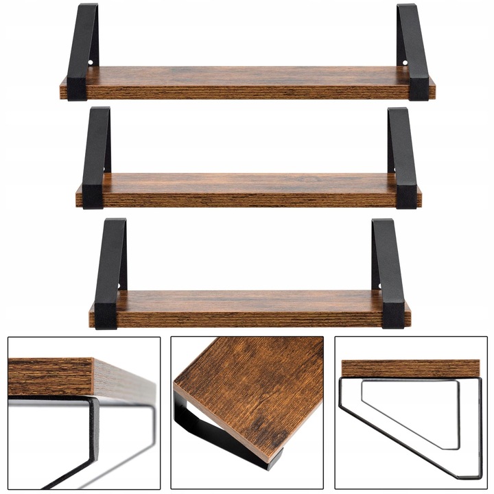 ZESTAW 3 PÓŁEK PÓŁKA WISZĄCA ŚCIENNA DO SALONU KUCHNI NA KSIĄŻKI LOFT