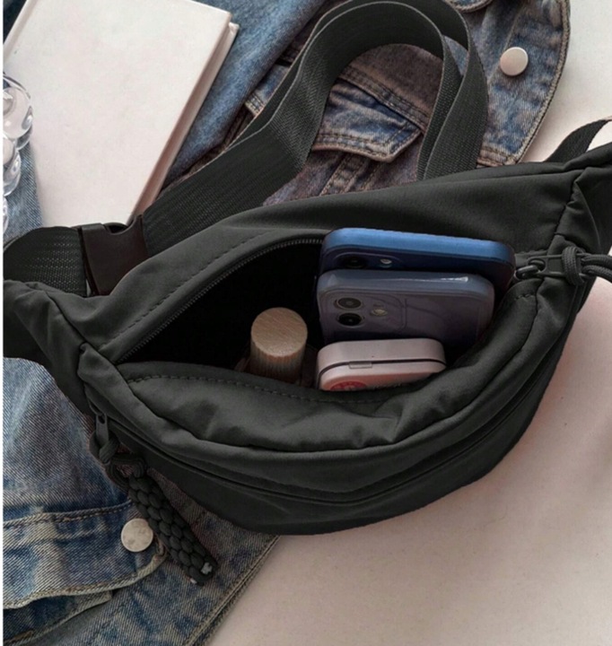 NERKA SASZETKA DAMSKA CZARNA POJEMNA LEKKA PODRÓŻNA BIODROWA ŚWIETNA