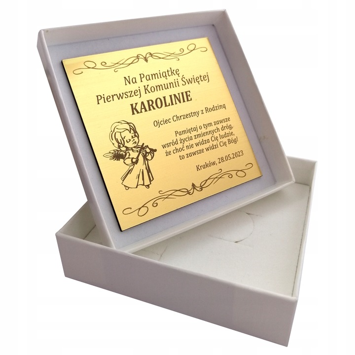 ZŁOTY NASZYJNIK KOMUNIJNY Z KRZYŻYKIEM 18K ŁAŃCUSZEK ZAWIESZKA + GRAWER