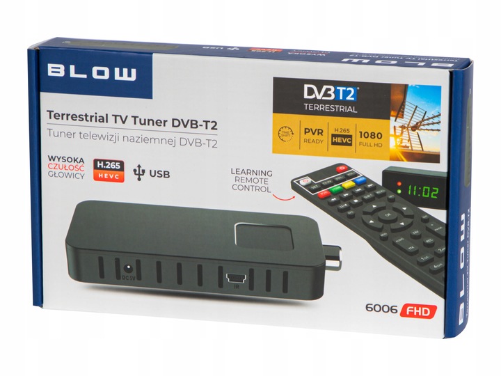 DEKODER TUNER TV DVB-T2 HEVC H.265 FULL HD MINI STICK PILOT ZESTAW