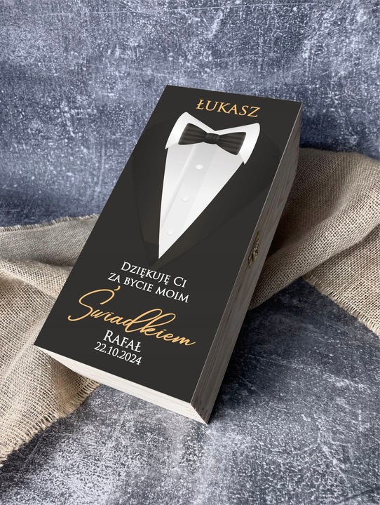 PODZIĘKOWANIE PREZENT DLA ŚWIADKA SKRZYNKA NA WHISKY ALKOHOL UPOMINEK ŚLUB
