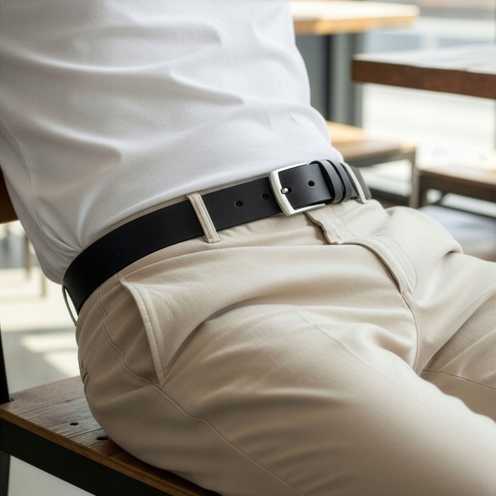 Pasek Męski Skórzany STEVENS Czarny 3cm Wąski Spodni Garnituru Jeans