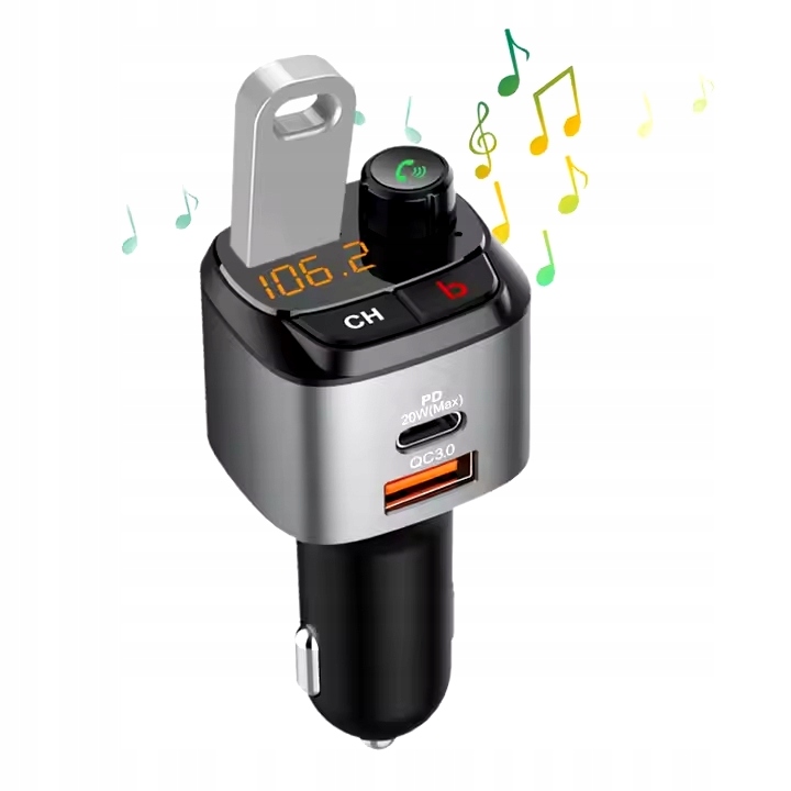 TRANSMITER SAMOCHODOWY FM BLUETOOTH ZESTAW GŁOŚNO MÓWIĄCY ŁADOWARKA QC