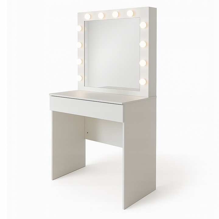 TOALETKA KOSMETYCZNA LED Z LUSTREM BIAŁA PODŚWIETLENIE SNOWY BIAŁA