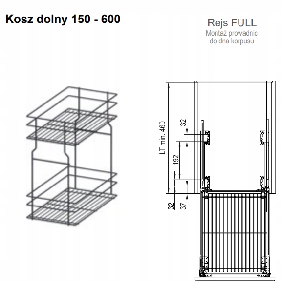 Kosz cargo wysuwany Multi Variant 250 prowadnice dolne cichy domyk