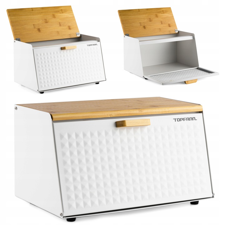 DUŻY CHLEBAK METALOWY Z DESKĄ POJEMNIK NA PIECZYWO CHLEB BIAŁY BAMBUSOWY