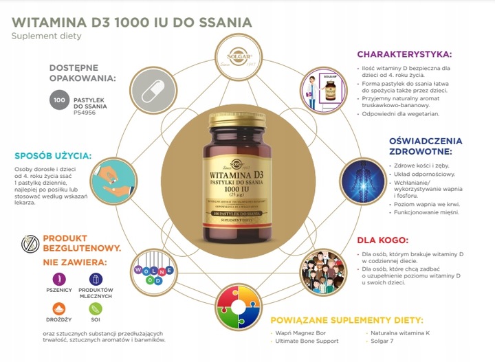 Solgar Witamina D3 1000 IU 100 pastylek do ssania