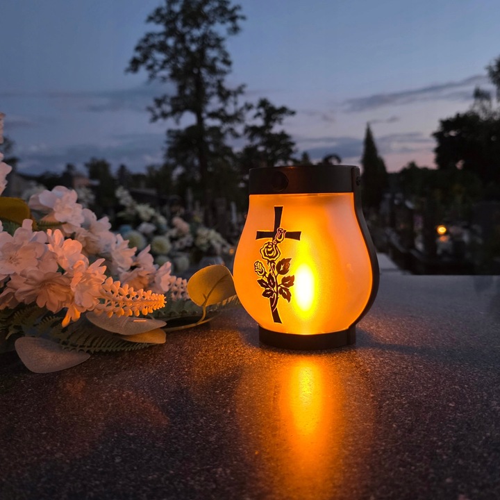 ZNICZ SOLARNY LED LAMPION NA GRÓB STATUETKA NA CMENTARZ RÓŻA KRZYŻ NAGROBNY