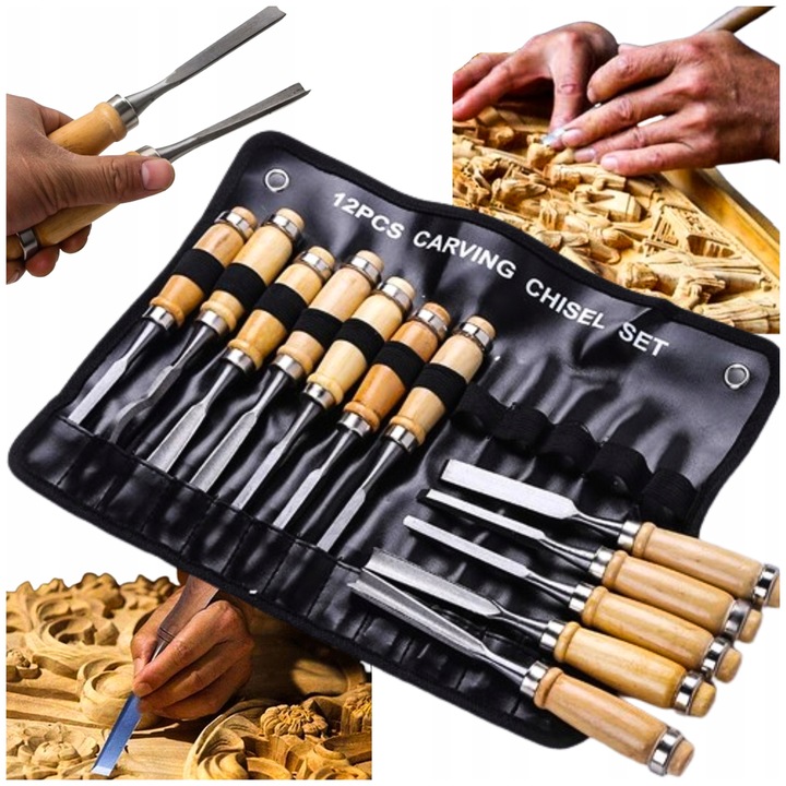 ZESTAW DŁUT RZEŹBIARSKICH DO DREWNA SNYCERSKIE STOLARSKIE ETUI ZESTAW