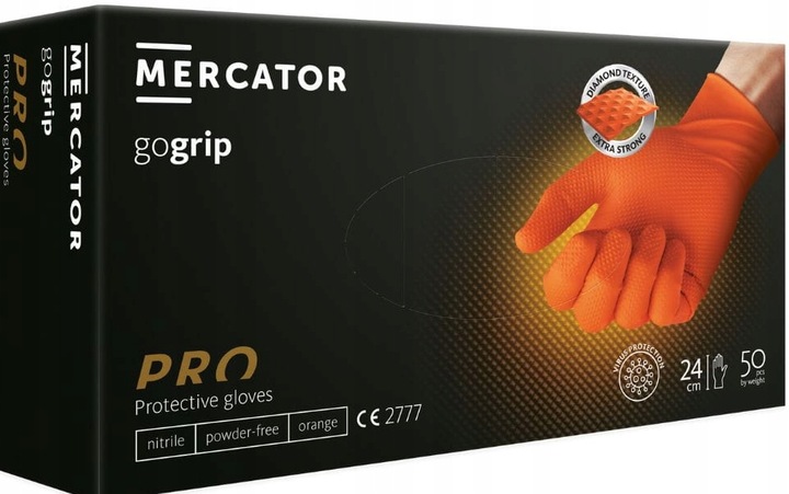 Rękawice Nitrylowe Mercator GOGRIP ORANGE Pomarańczowe MOCNE 50 sztuk L