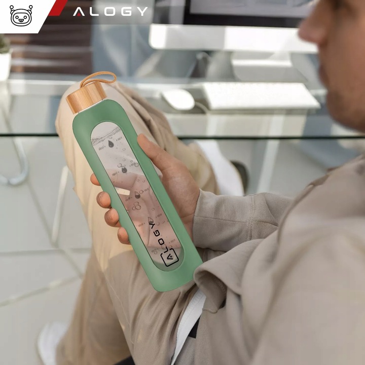 BUTELKA SZKLANA NA WODĘ BIDON MOTYWACYJNA SZCZELNA SILIKONOWE ETUI 1000 ML