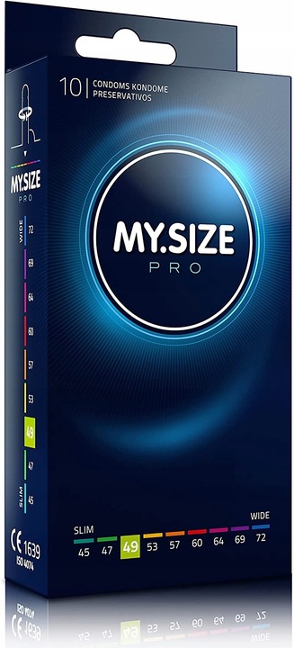 MY.SIZE PRO 49 mm Przylegające Prezerwatywy DOPASOWANE 10 sztuk Nawilżane
