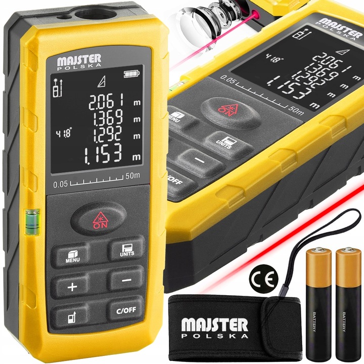 DALMIERZ LASEROWY MIERNIK ODLEGŁOŚCI CYFROWY 50M POZIOMICA KĄTOMIERZ