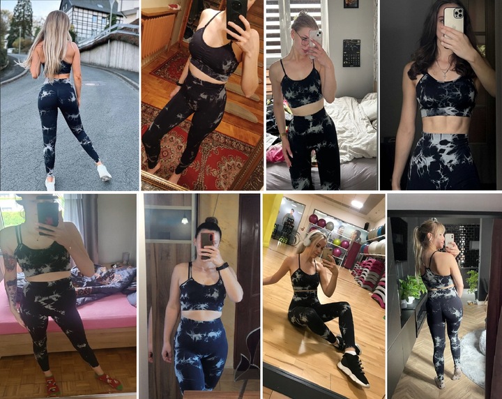 LEGGINSY SPORTOWE CZARNE DAMSKIE PUSH UP KOMPLET Stanik i Leginsy Top GYM L