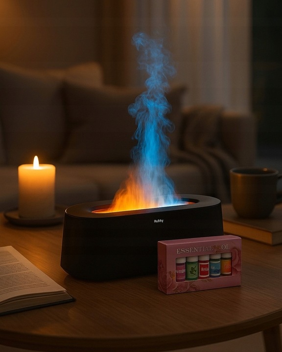 Dyfuzor Zapachowy LED Kominek 250ml + 12 Olejków | Nawilżacz Powietrza