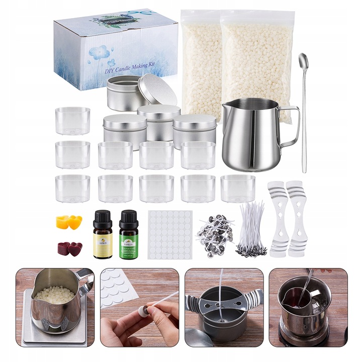 ZESTAW DO ROBIENIA ŚWIEC ROBIENIE WOSKU SOJOWEGO ŚWIECE DIY NA PREZENT