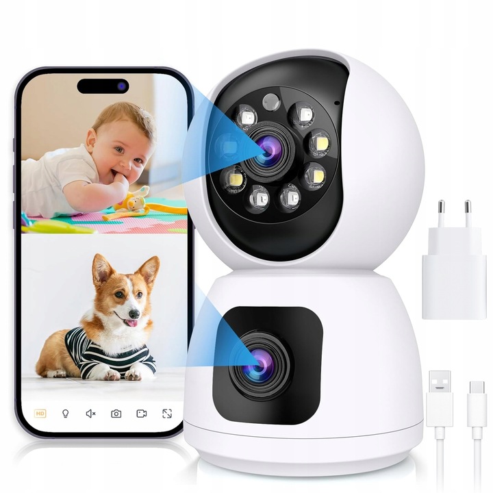 KAMERA MONITORUJĄCA BIAŁA 2,4G WIFI PTZ + 2 OBIEKTYWY 2MP