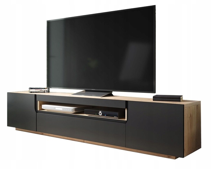 Szafka RTV czarna mat+dąb Artisan Wisząca i stojąca Odyn