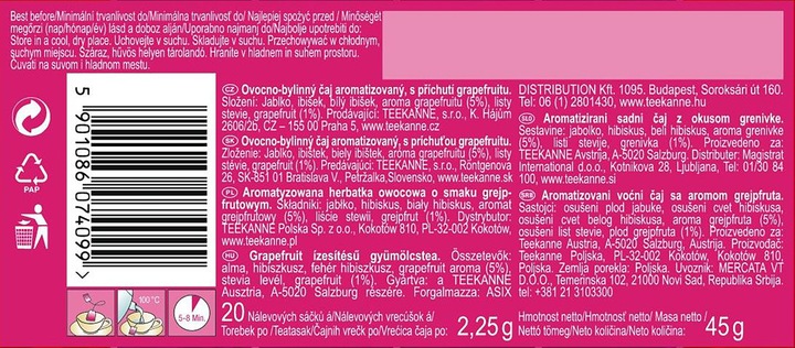Herbata owocowa w torebkach Teekanne Love grejpfrut 20szt x9