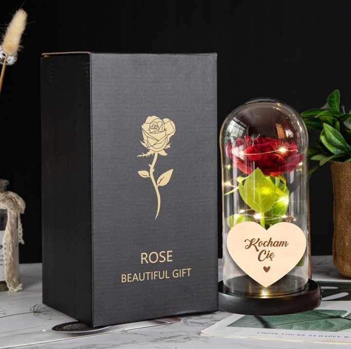 WIECZNA RÓŻA W SZKLE LED PREZENT NA DZIEŃ BABCI KOBIET WALENTYNKI GRAWER