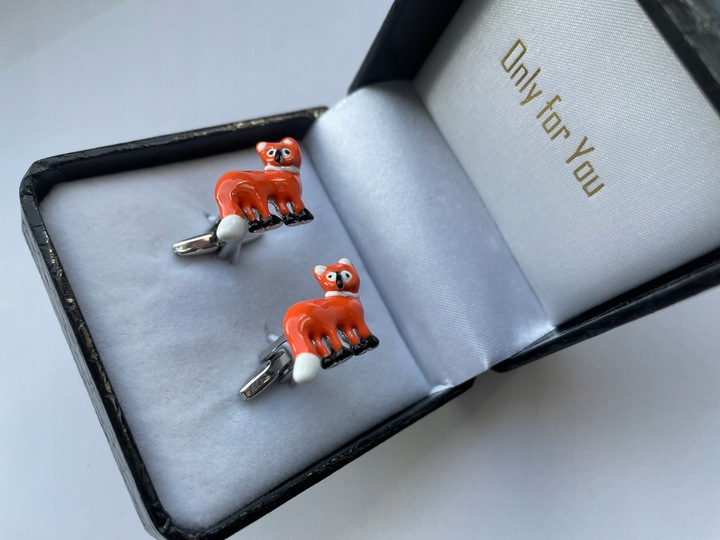 Spinki do mankietów EXC Rudy Lis Lisek Chytrusek z Kitą + Białe Etui Gratis