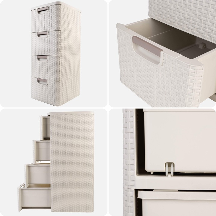 CURVER REGAŁ Z 4 SZUFLADAMI SZAFKA KOMODA ŁAZIENKOWY RATTAN KREMOWY