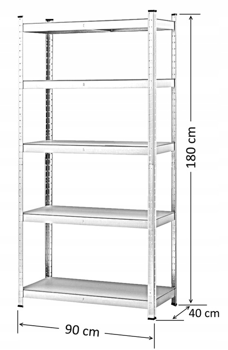 Regał metalowy ocynkowany wciskany 180x90x40 cm, 5 półek 875kg