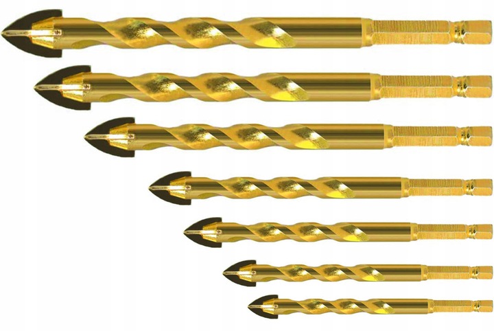 WIERTŁA DO SZKŁA PŁYTEK CERAMIKI GRESU WIERTŁO 3-12MM 7 SZT HEX 1/4"