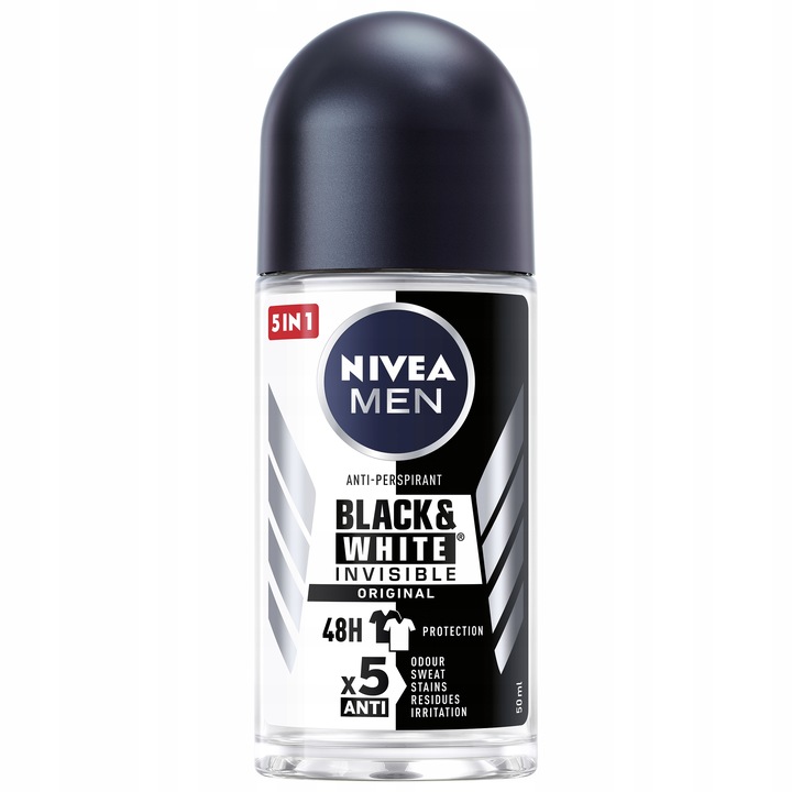 4 x NIVEA MEN Black&White Invisible Original Antyperspirant Roll On, 50 ml