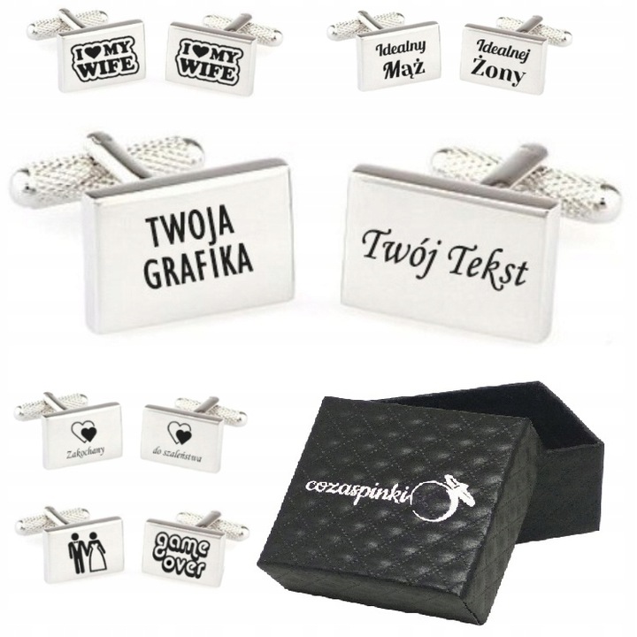 Spinki do mankietów prostokątne TWÓJ TEKST GRAFIKA