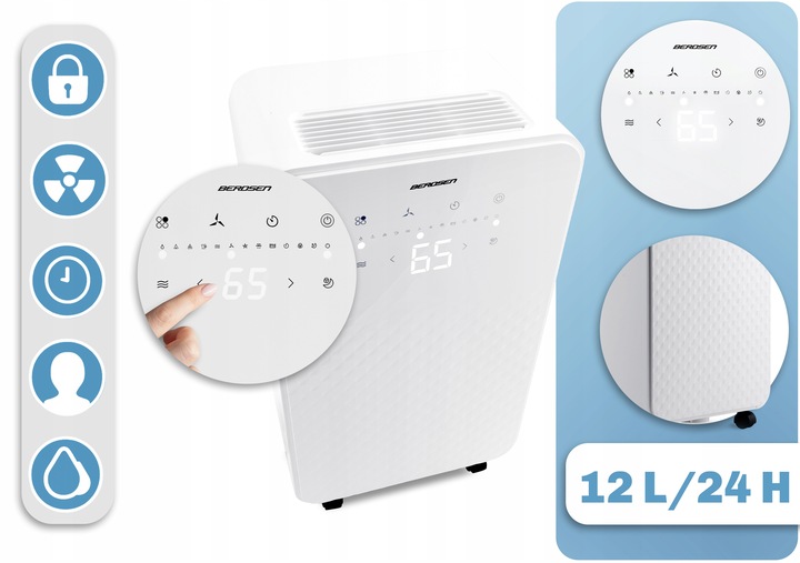 Osuszacz powietrza pochłaniacz wilgoci 12l/24h BERDSEN higrostat timer