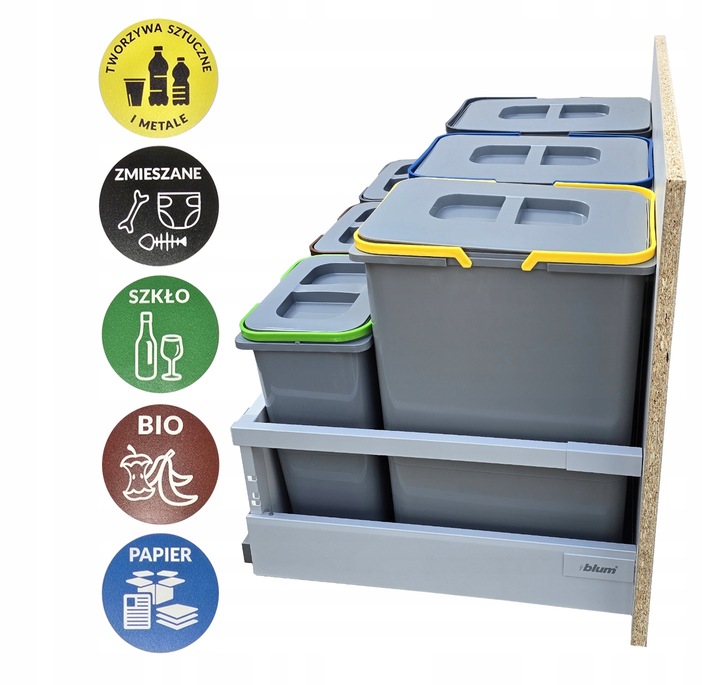 Zestaw koszy na śmieci 81L do szuflady szafki 80 cm Blum 6 poj. na