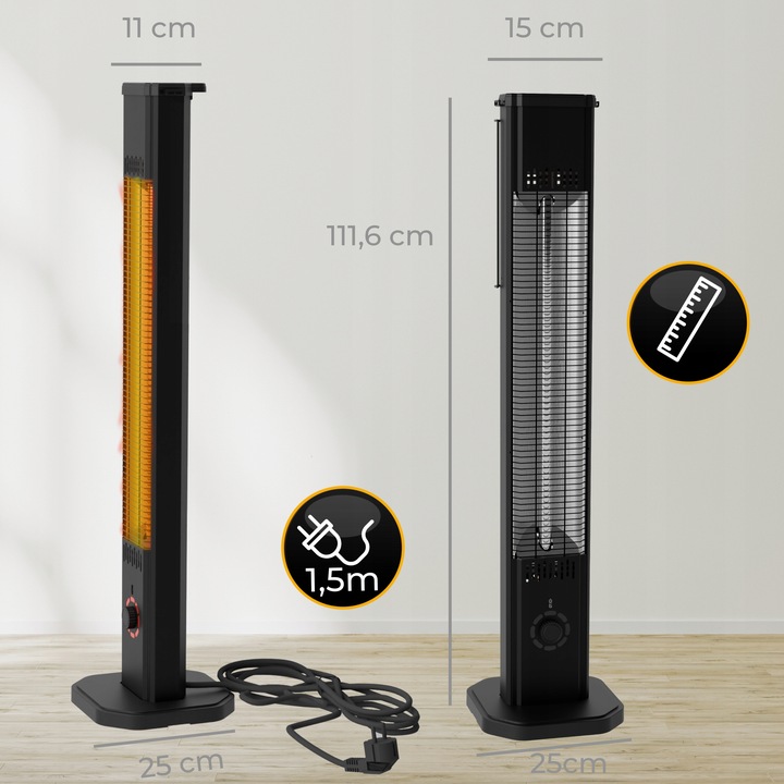 2w1 Promiennik podczerwieni ciepła tarasowy TOR 8 poziomów 2000W pilot