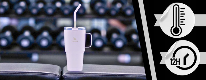 MOCNY Kubek Termiczny ze Stalową Słomką i Uchwytem na Kawę Herbatę 900ml