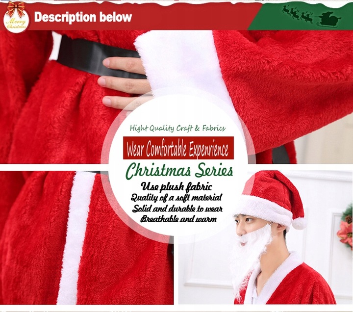 Strój Mikołaja Gwiazdora Kostium Welurowy Zestaw XXL 6 Elementów