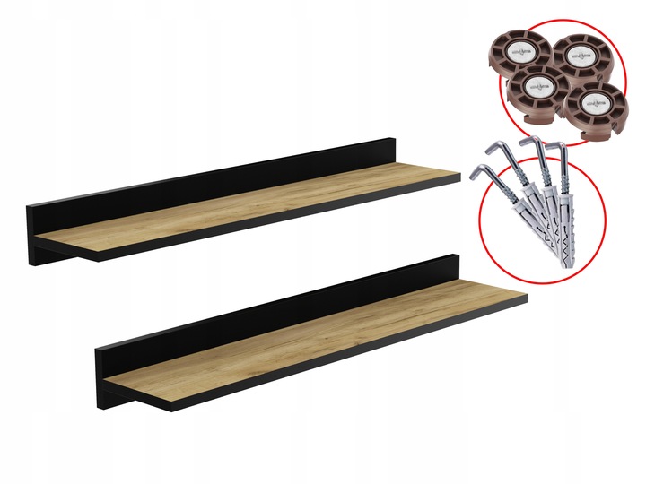 ZESTAW 2 X PÓŁKA ŚCIENNA 80 CM LOFT DĄB Z CZARNA LISTWĄ 80 CM DO