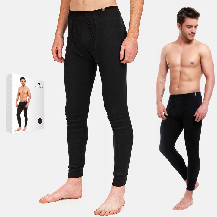 Kalesony Męskie Getry Długie 100% Bawełna Ciepłe Zimowe Czarne MORAJ L