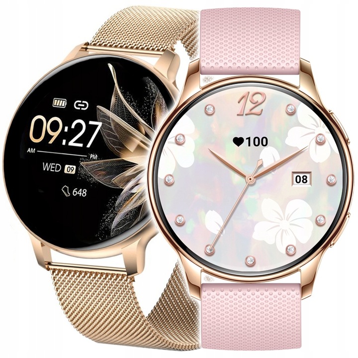 SMARTWATCH ZEGAREK DAMSKI MENU PL 300mAh AMOLED 2 PASKI BT 5.2 ROZMOWY SMS