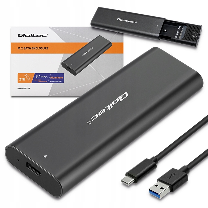 Qoltec Obudowa kieszeń do dysków M.2 SATA SSD NGFF USB typ C