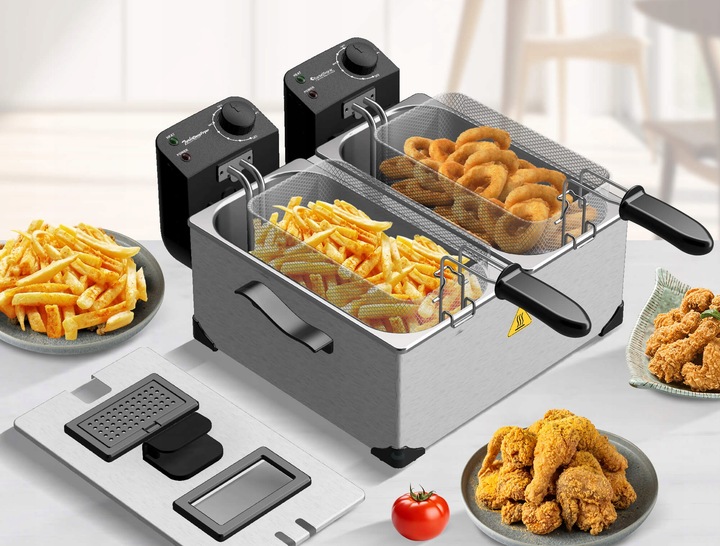 TRADYCYJNA FRYTOWNICA FRYTKOWNICA OLEJOWA PODWÓJNA 3600W 2x3L