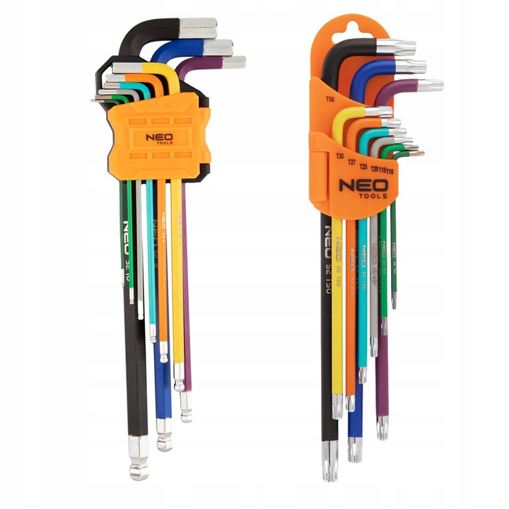 NEO TOOLS Długie Kolorowe Klucze IMBUSOWE I TORX 18 szt. IMBUSY