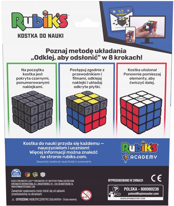 KOSTKA RUBIKA DO NAUKI Z NAKLEJKAMI + PORADNIK RUBIK'S ORYGINALNA