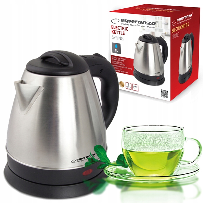 CZAJNIK ELEKTRYCZNY BEZPRZEWODOWY STALOWY 1L 1350W INOX MAŁY