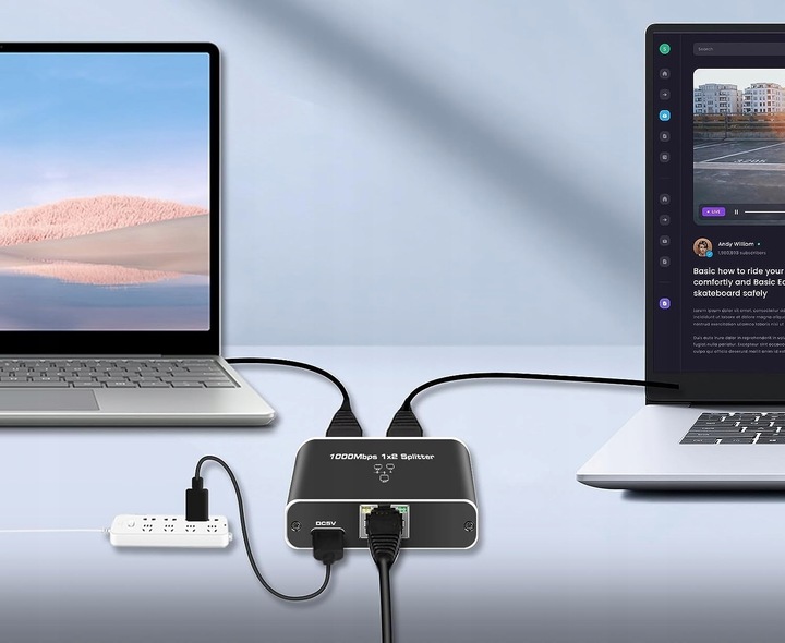 SPLITTER LAN 1x2 ADAPTER ROZDZIELACZ SWITCH 2xRJ45 ETHERNET 1000Mb GIGABIT